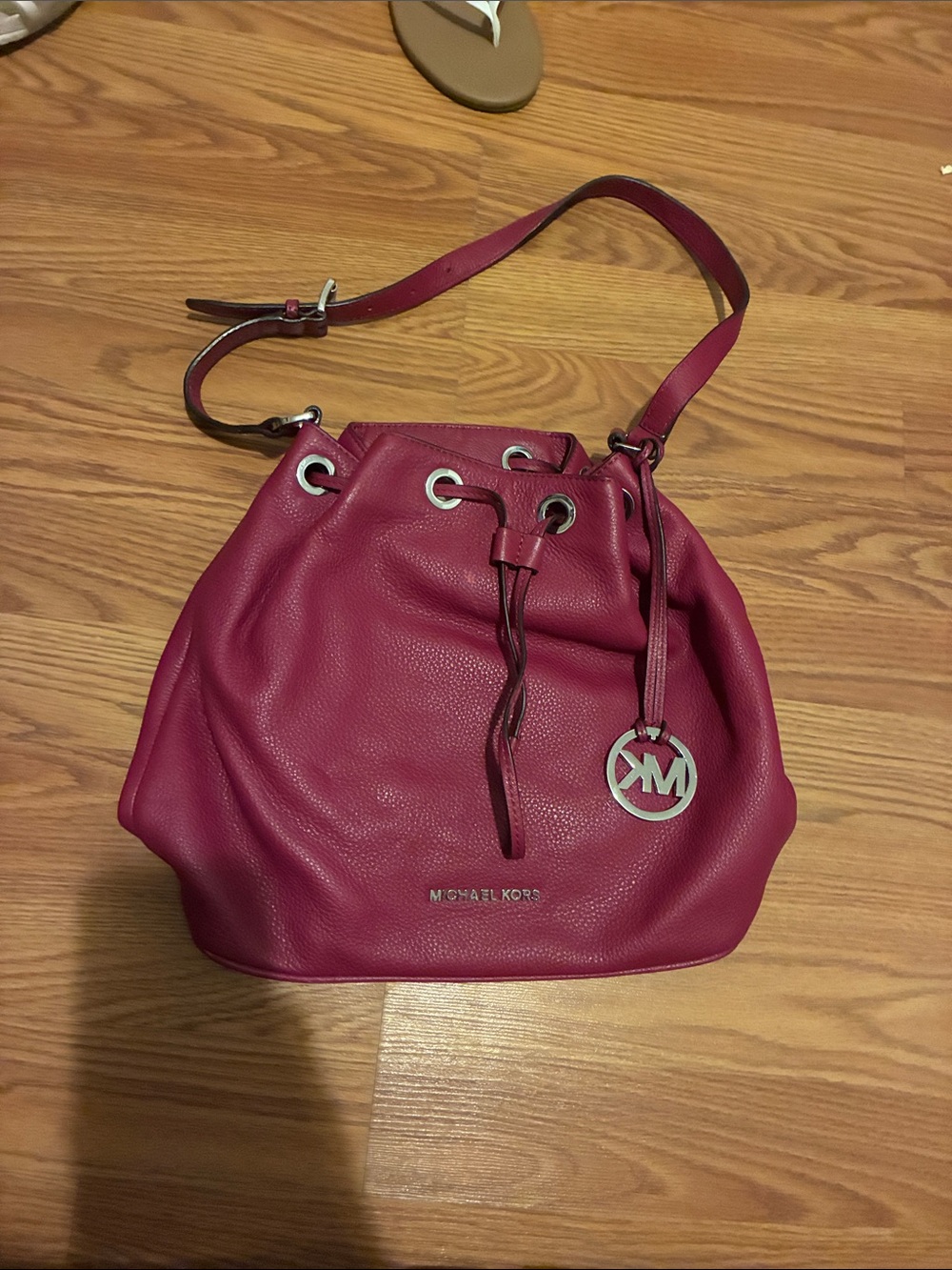Michael Kors Fuchsia Pebbled Leather Drawstring Shoulder Bag
